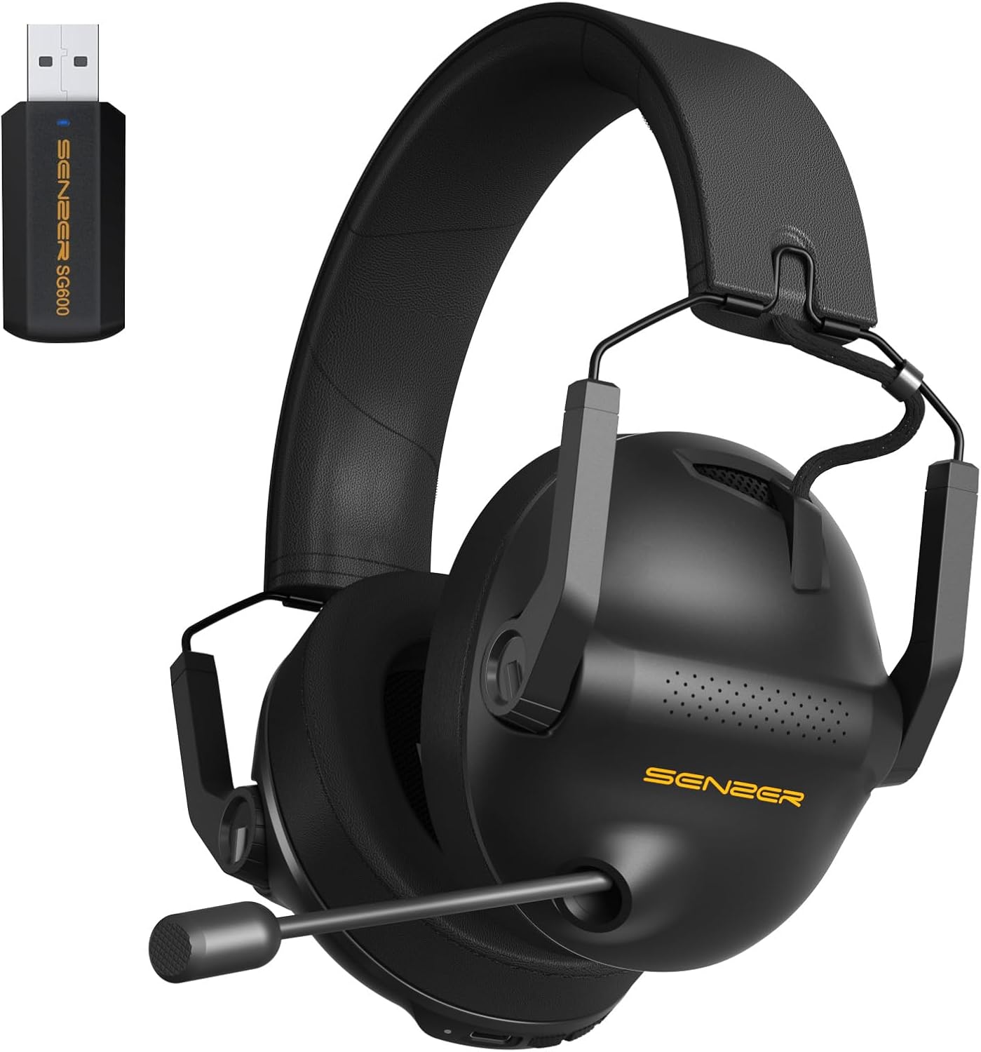 SENZER SG600 Pro Wireless Gaming Headset with Microphone – 7.1 Surround Sound, Noise Canceling Mic, 2.4GHz Wireless & Bluetooth 5.3 – Foldable Gaming Headphones for PC PS5 PS4 (Not Xbox Compatible)