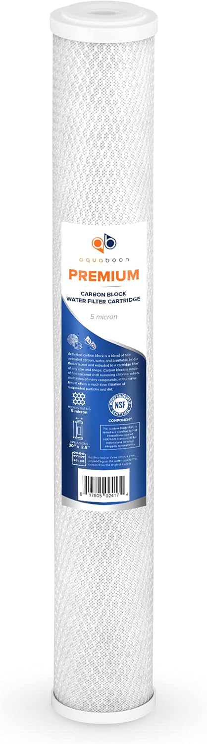 Aquaboon Premium 5 Micron Carbon Filter 20 x 2.5 CTO Activated Carbon Water Filter Replacement Cartridge Compatible with EP-20, CB-25-2005, 1-Pack