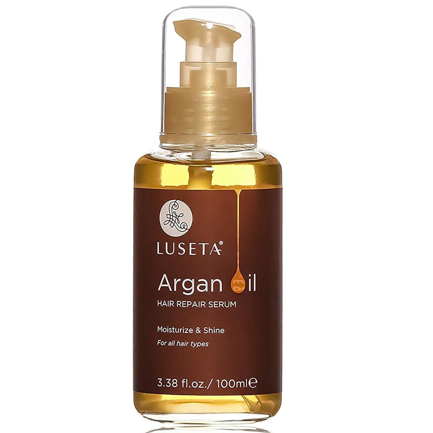 L LUSETA Argan Oil Hair Serum, 100% Pure Argan Oil for Frizzy Control Dry Damage , Repair, Shine Smoothing Strengthening & Nourishing, 3.38 Fluid Ounces