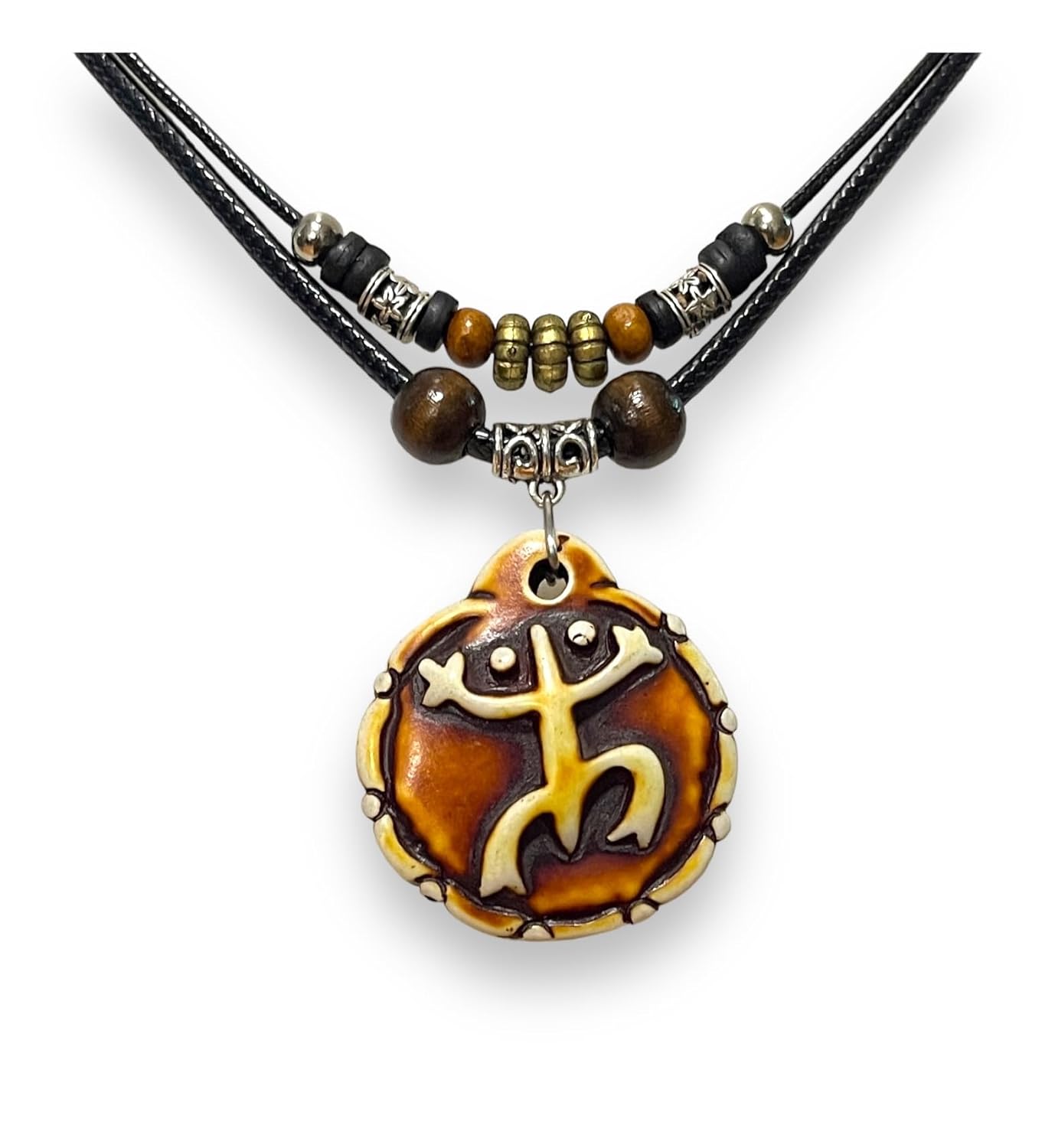 LAVIP Puerto Taino Frog Brown Pendant Necklace Sun Tribal Necklace Symbol Tao Necklace Feng Shui Necklace Brown