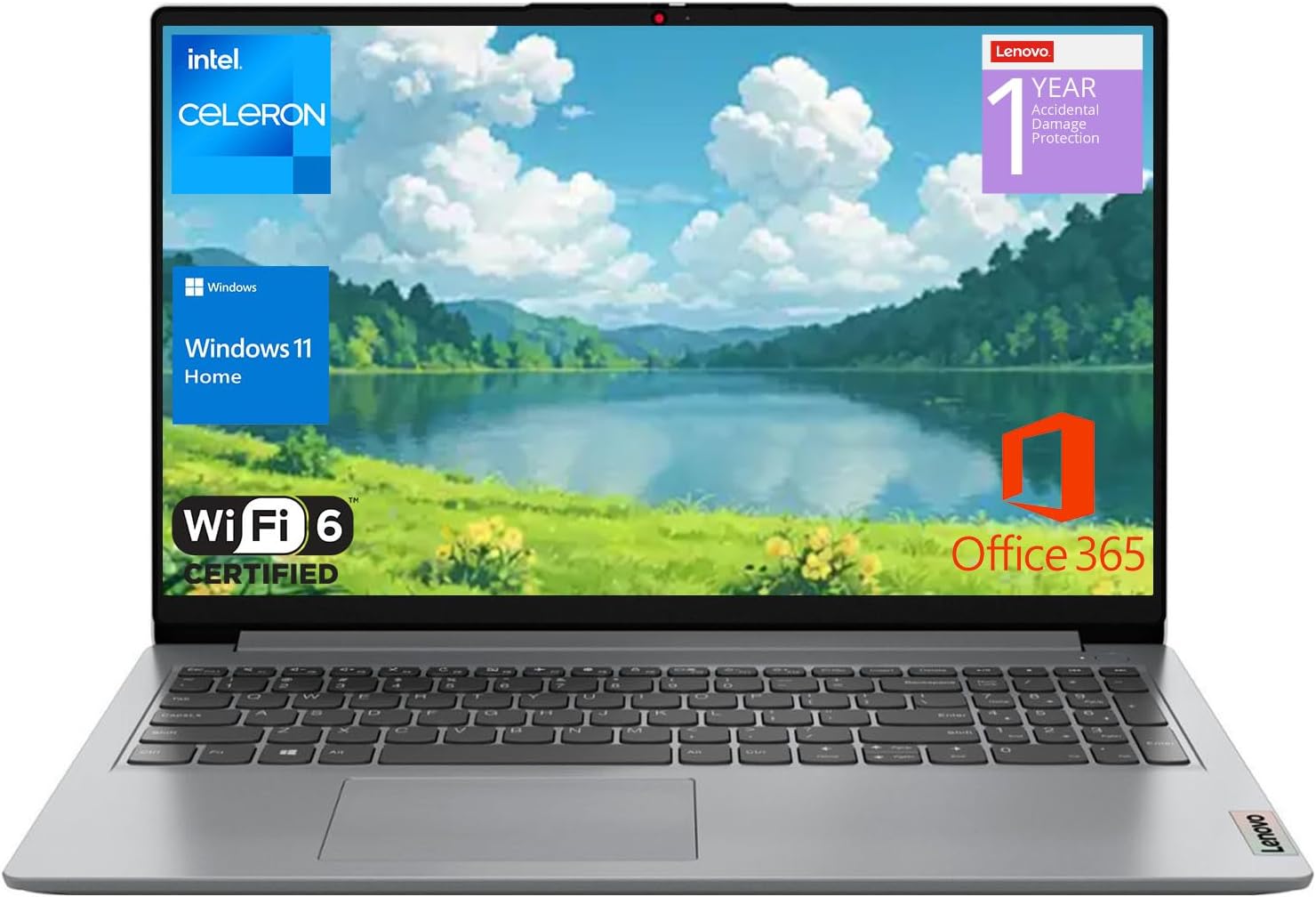 Lenovo IdeaPad 1 Home Laptop, 15.6″ FHD Display, Intel Celeron Dual Core Processor, 12GB RAM, 384GB Storage(128GB eMMC + 256GB PCIe), 1 Yr Office 365, Wi-Fi 6, W11H, Additional 1 Yr ADP