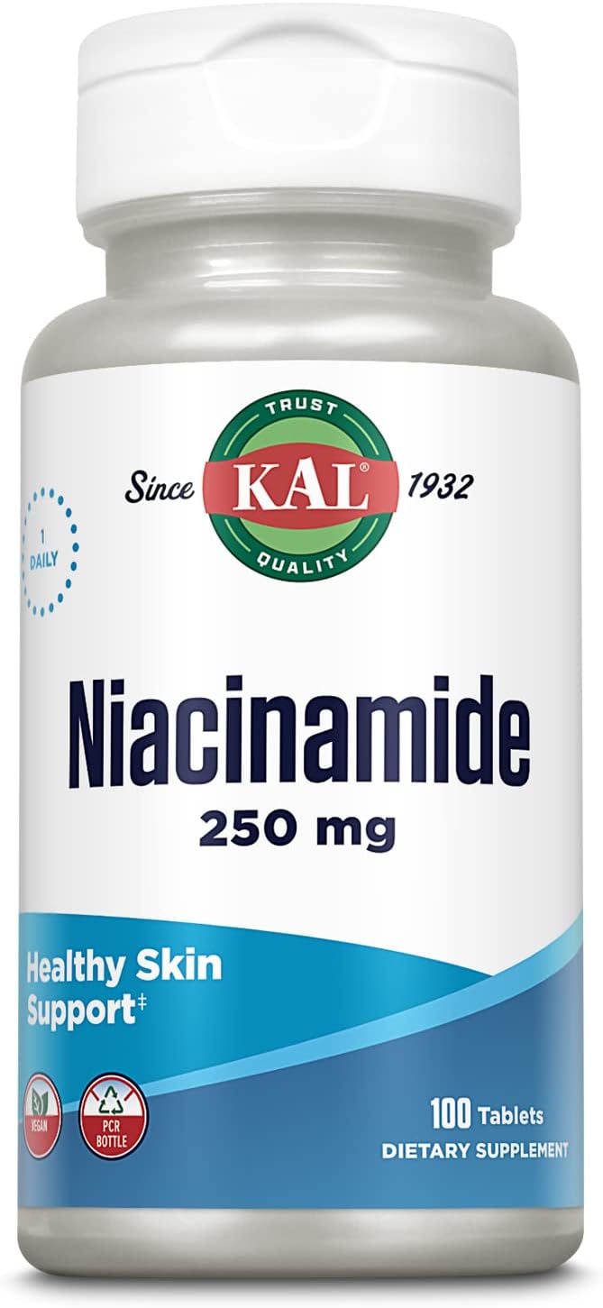 KAL Niacinamide 250mg Tablets, Vitamin B3 Supplement for Skin Health, Energy Metabolism, Nerve, Circulation and Digestion Support, Enhanced Absorption ActivTabs, Vegan, 100 Servings, 100 Tablets