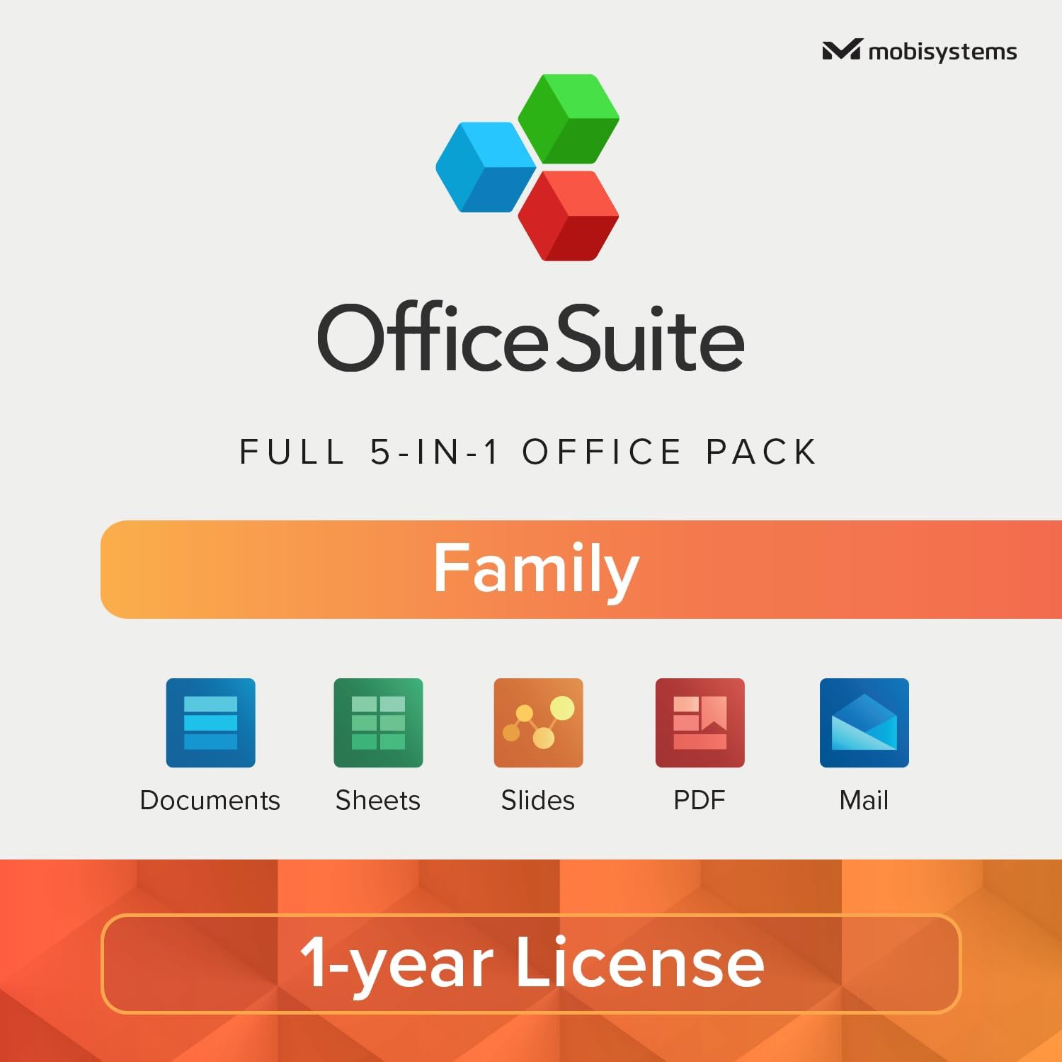 OfficeSuite Family – 1 Year License – Documents, Sheets, Slides, PDF, Mail & Calendar / 1 Windows & 2 Mobile Devices / 6 Users