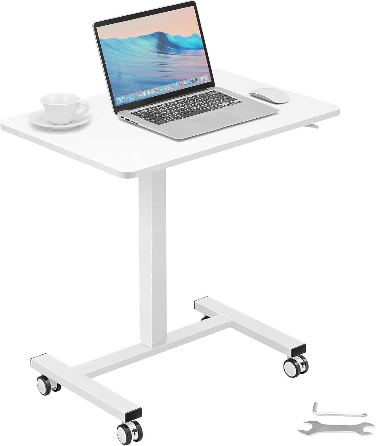 VEVOR Mobile Standing Desk, 28″-44″ Gas-Spring Height Adjustable Sit-Stand Desk, 4 360° Swivel Wheels (2 Lockable) Portable Rolling Laptop Table Computer Cart for Home Office School, 40LBS Loading