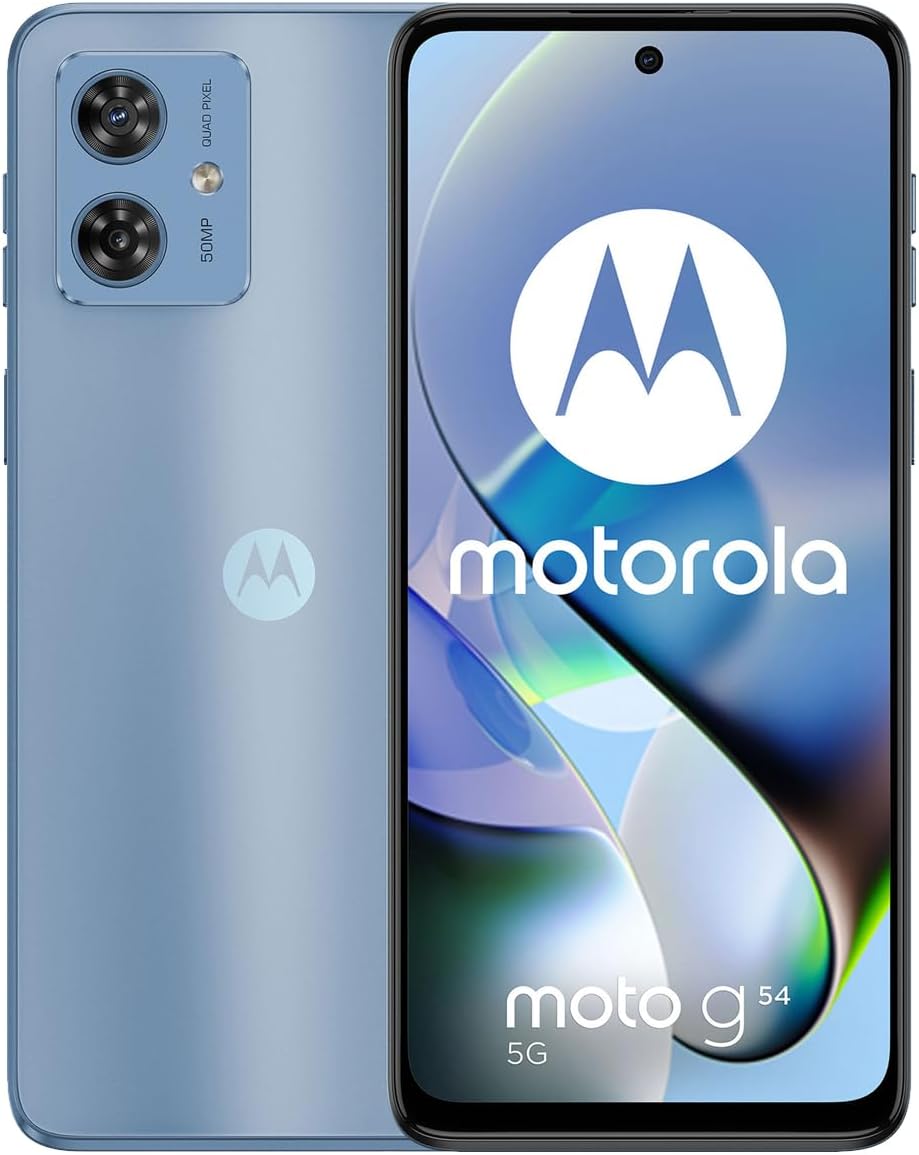 Motorola Moto G54 5G Dual SIM | 8+256GB ROM | GSM Unlocked Smartphone | 6.5″ 120Hz IPS LCD Display | Android 13 | 50MP Camera | Li-Po 6000 mAh Battery | International Model – (Blue)