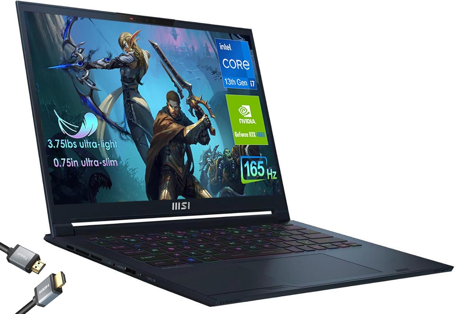 MSI Ultralight Stealth 14 Gaming Laptop – 13th Gen Intel i7-13620H – Nvidia Geforce RTX 4060-14″ 165HZ FHD – Wi-Fi 6 – Thunderbolt 4 – Windows11 Home – HDMI Cable (16GB RAM | 1TB SSD)