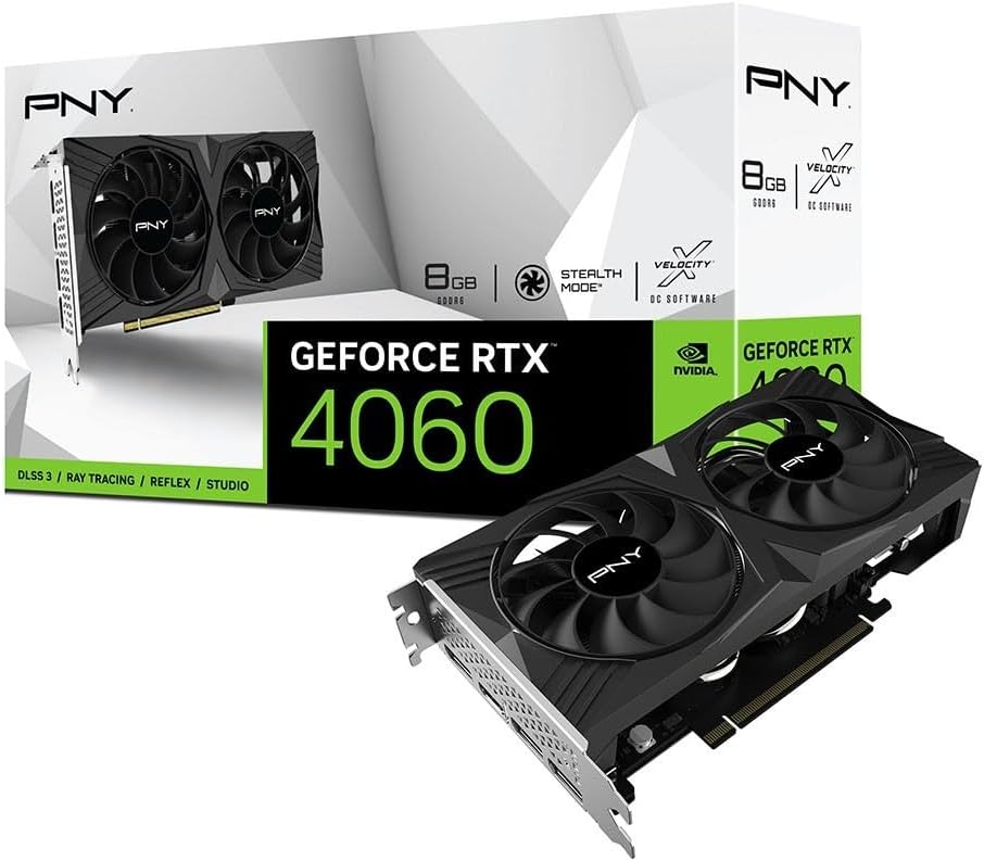 PNY GeForce RTX 4060 8GB Verto Dual Fan Graphics Card DLSS 3 (128-bit, PCIe 4.0, GDDR6, HDMI/DisplayPort, Supports 4k, 2 Slot)