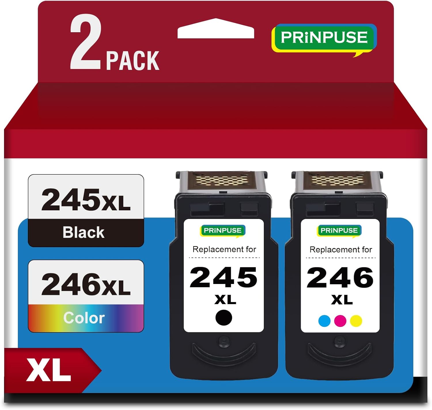 245XL 246XL Combo Pack Compatible for Canon 245XL and 246XL Ink Cartridge PG-245 CL-246 for Pixma MG2522 TS3100 TS3122 TS3300 TS3322 TR4500 TR4520 TR4522 MX490 TS202, Printer Ink 245 and 246