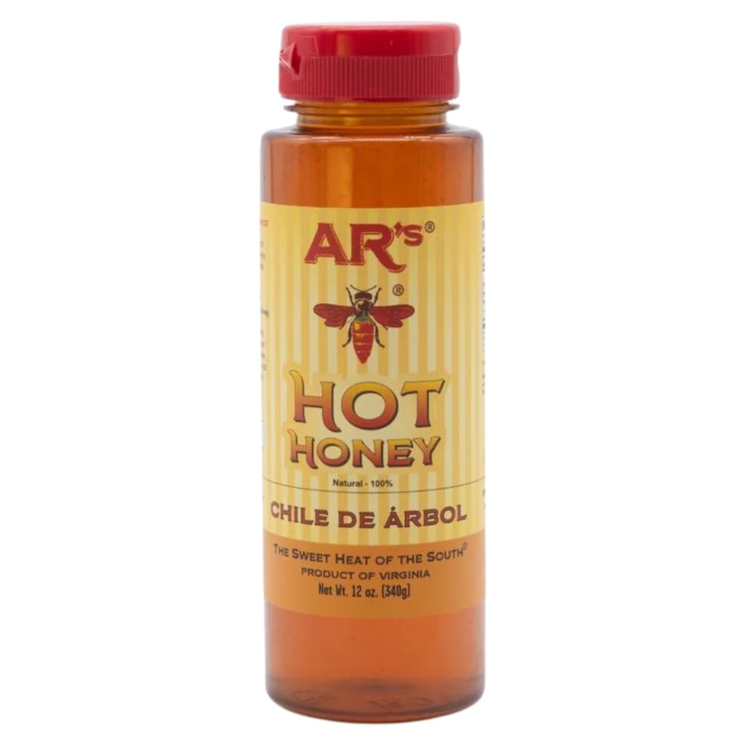 AR’s Hot-Mild Southern Honey with Chile De Arbol – 100% Pure Wildflower Honey with Real Chile De Arbol, All-Natural Sweet Heat Honey, 12 oz (1 Pack)