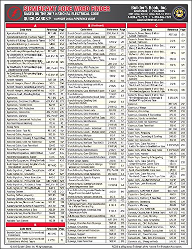 2017 NEC SIGNIFICANT CODE WORD FINDER BASED ON THE 2017 NEC Quick-Card