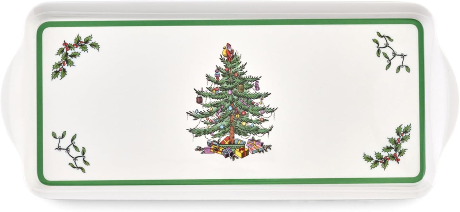 Spode Christmas Tree Sandwich Tray (15″ x 6.5″) – Decorative Serving Platter for Crudit, Appetizers, Holiday Snacks – Festive Melamine Dish, Durable Christmas Dinnerware – Elegant Holiday Tableware