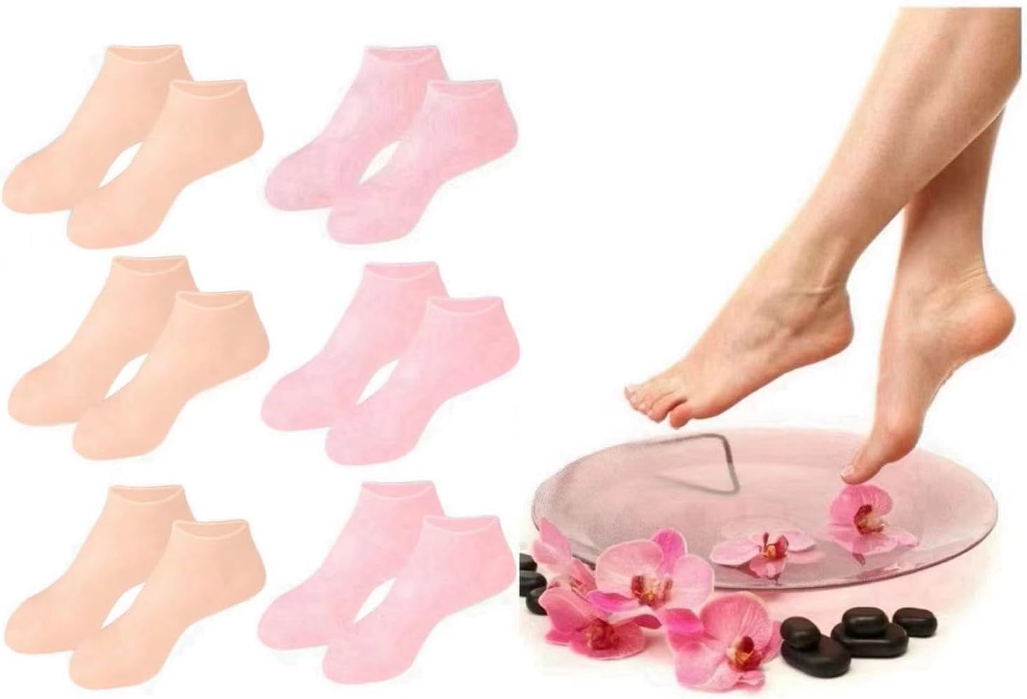 6 Pairs Silicone Socks for Dry Cracked Feet Women,Silicone Moisturizing Socks,Foot Spa Pedicure Silicone Socks for Repairing Dry Feet,Cracked Heels and Softening Rough Skin(Fits Up to Size 9)