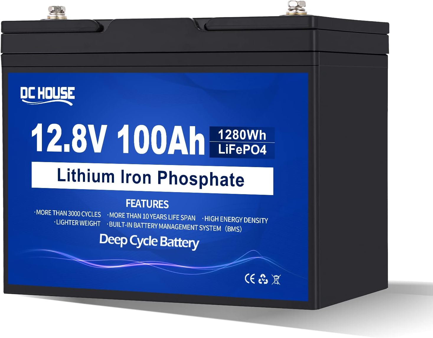 DC HOUSE 12V 100AH LiFePO4 Lithium Battery, Group 31 100AH Marine Battery with 100A BMS, Up to 15000 Deep Cycles Battery for RV, Solar, Trolling Motor, Travel Trailer, Energy Storage- Off Grid