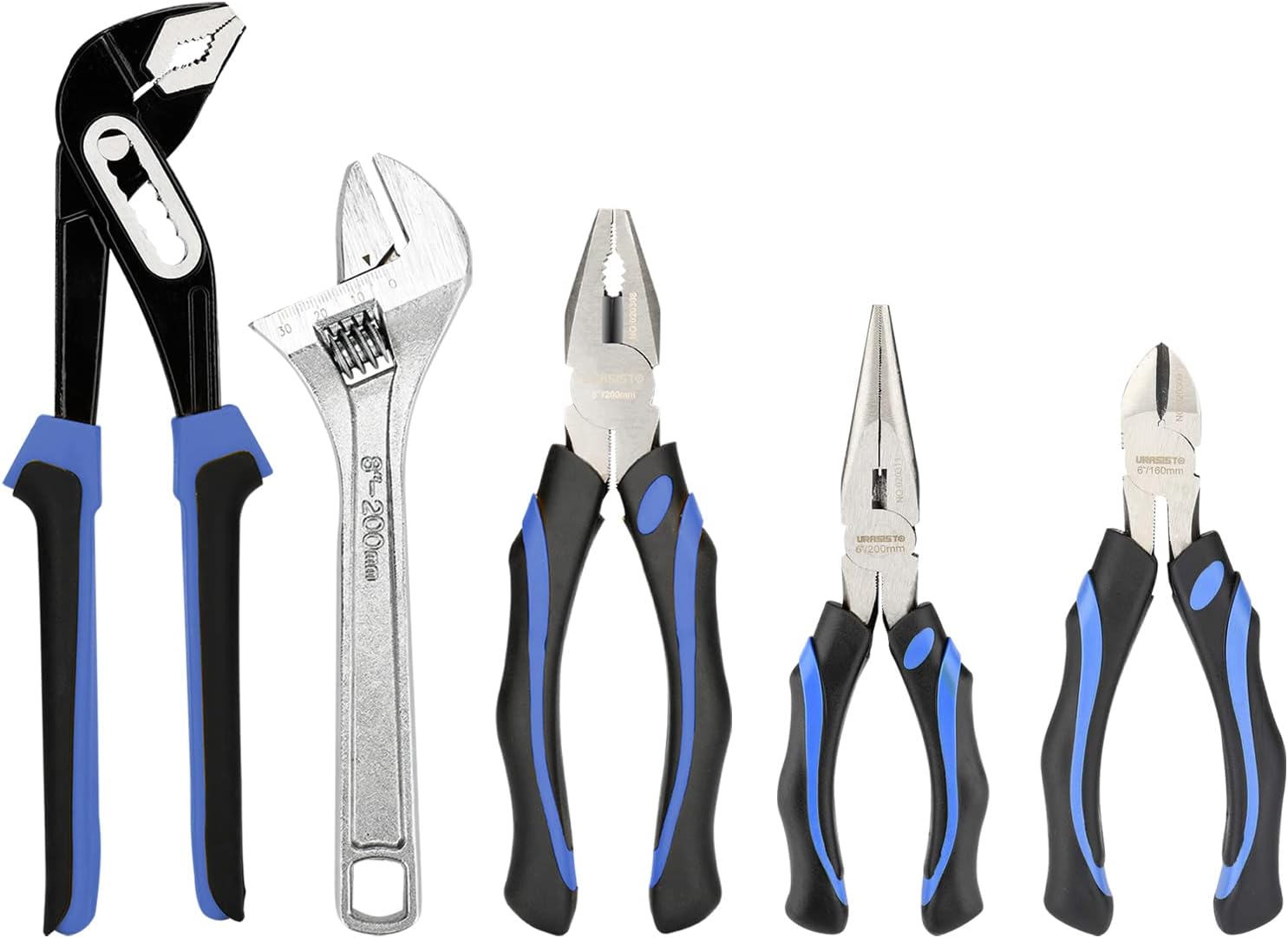 5-piece Pliers Set Home Maintenance Tool Kit for Men, Including Groove Joint, Long Nose, Diagonal Cutting, Adjustable Wrench and Linesman Pliers, with Storage Pouch