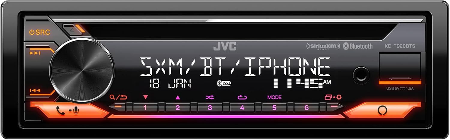 JVC KD-T920BTS Car Stereo with Bluetooth, Front USB, AUX, Amazon Alexa, SiriusXM Radio Ready, Hi-Power Amplifier