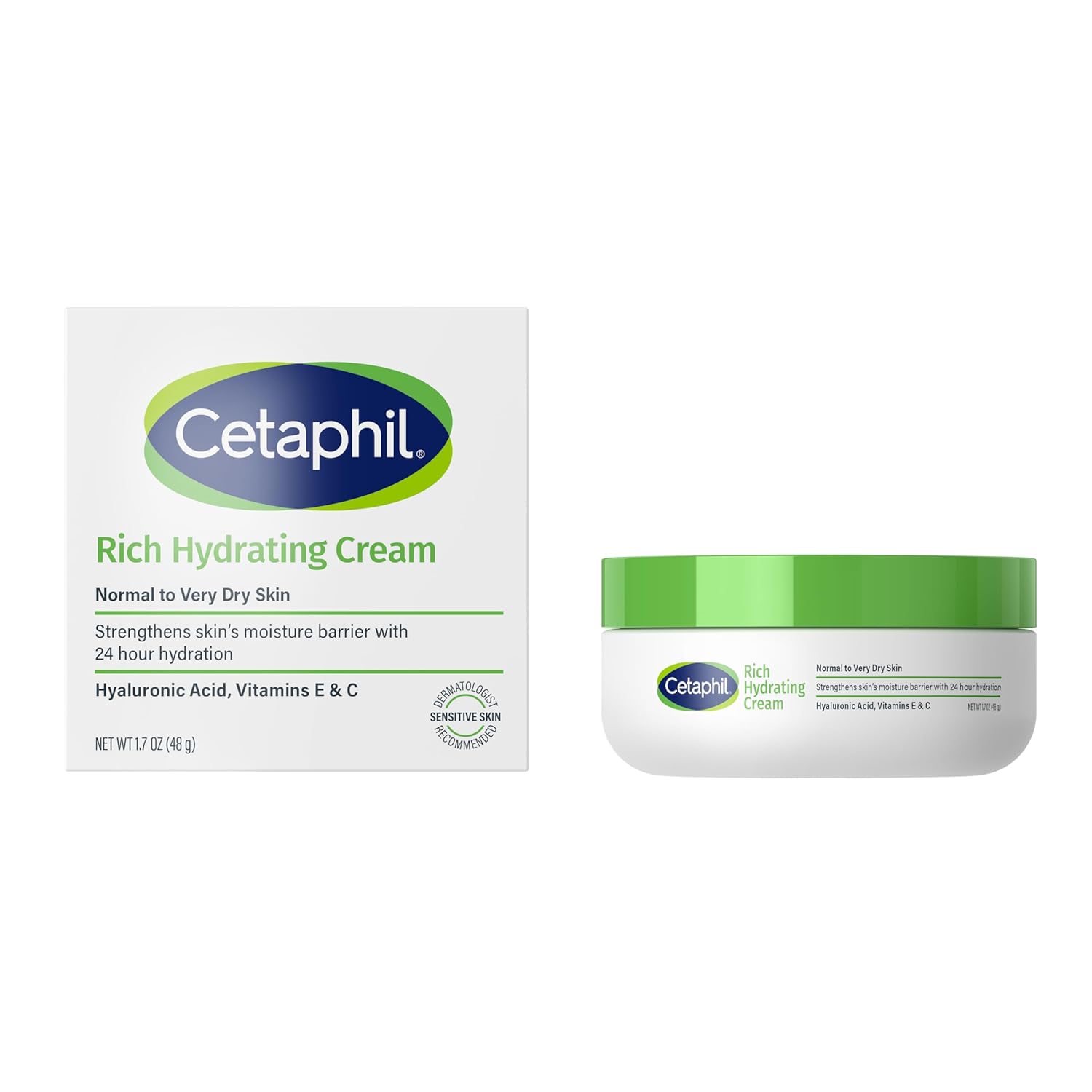 CETAPHIL Rich Hydrating Night Cream For Face, With Hyaluronic Acid, 1.7 oz, Moisturizing Cream For Dry To Very Dry Skin, No Added Fragrance, (Packaging May Vary)