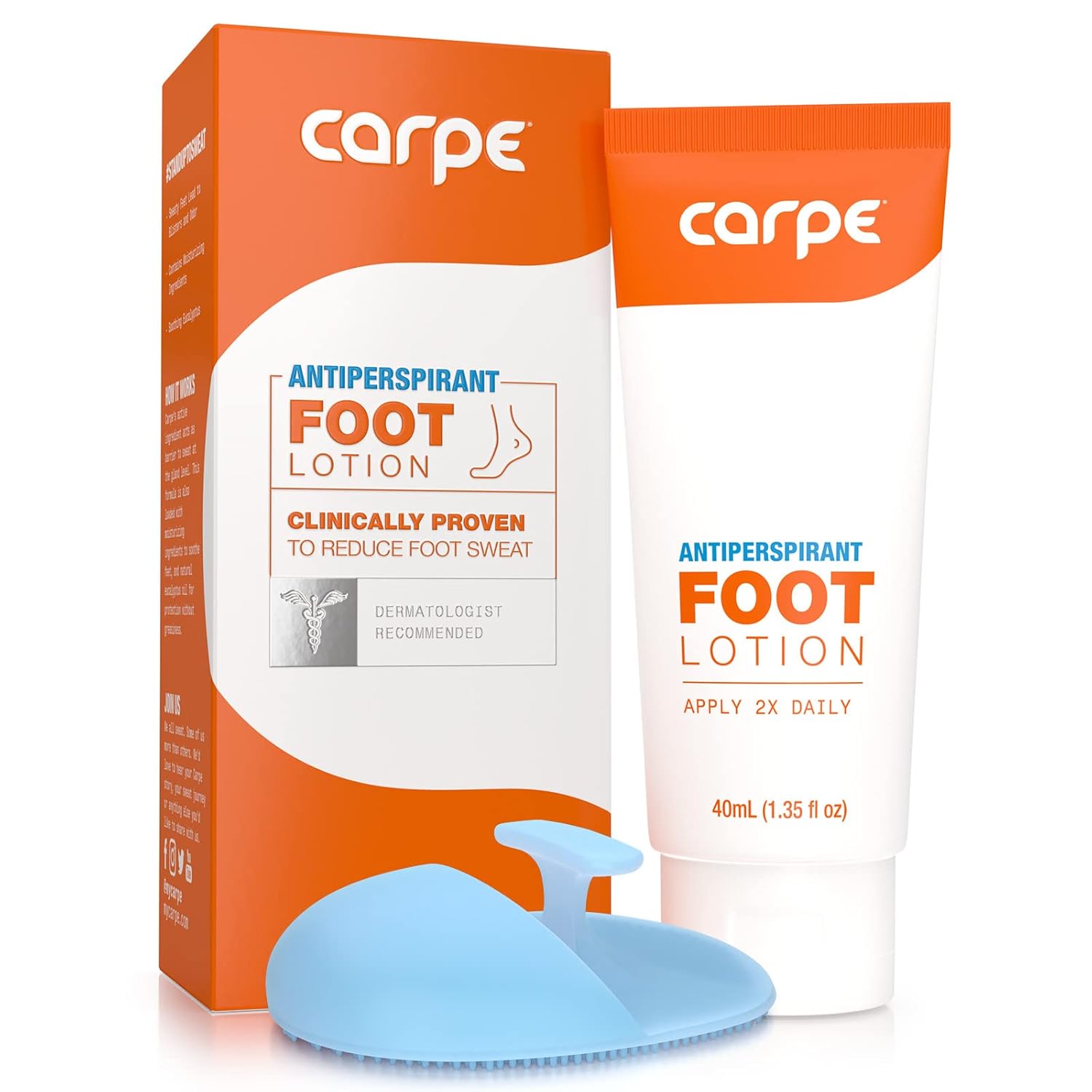 Carpe Antiperspirant Foot Lotion with APPLICATOR, A Dermatologist-Recommended Solution to Stop Sweaty, Smelly feet, Helps Prevent blisters, Great for hyperhidrosis. 1 Tube + Applicator