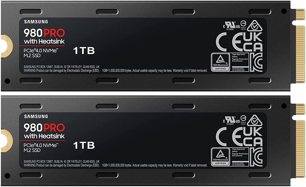 SAMSUNG MZ-V8P1T0CW 980 PRO with Heatsink PCIe 4.0 NVMe SSD 1TB for PC/PS5 – (2-Pack)