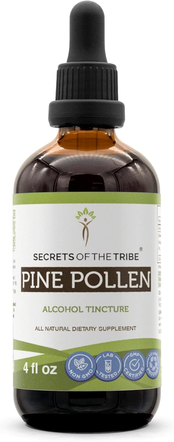 Secrets of the Tribe Pine Pollen Tincture Alcohol Extract, High-Potency Herbal Drops, Tincture Made from Wildcrafted Pine Pollen (Pinus sylvestris) Dried Pollen 4 oz