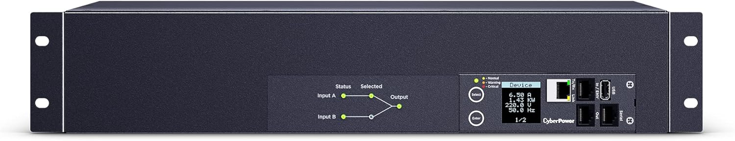 CyberPower PDU44007 Switched ATS PDU, 200-240V, 30A (Derated to 24A), 19 Outlets, 2U Rackmount