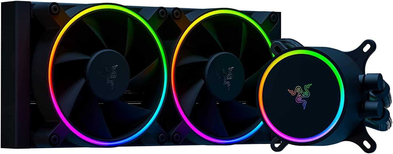 Razer Hanbo Chroma RGB All in One Liquid Cooler aRGB Pump Cap: AIO Design – Quiet, Powerful aRGB Fans – PWM Fan Controller Support – Intel LGA 115X Series, 2011, 1200, 1700, AM5 Compatible – 240MM