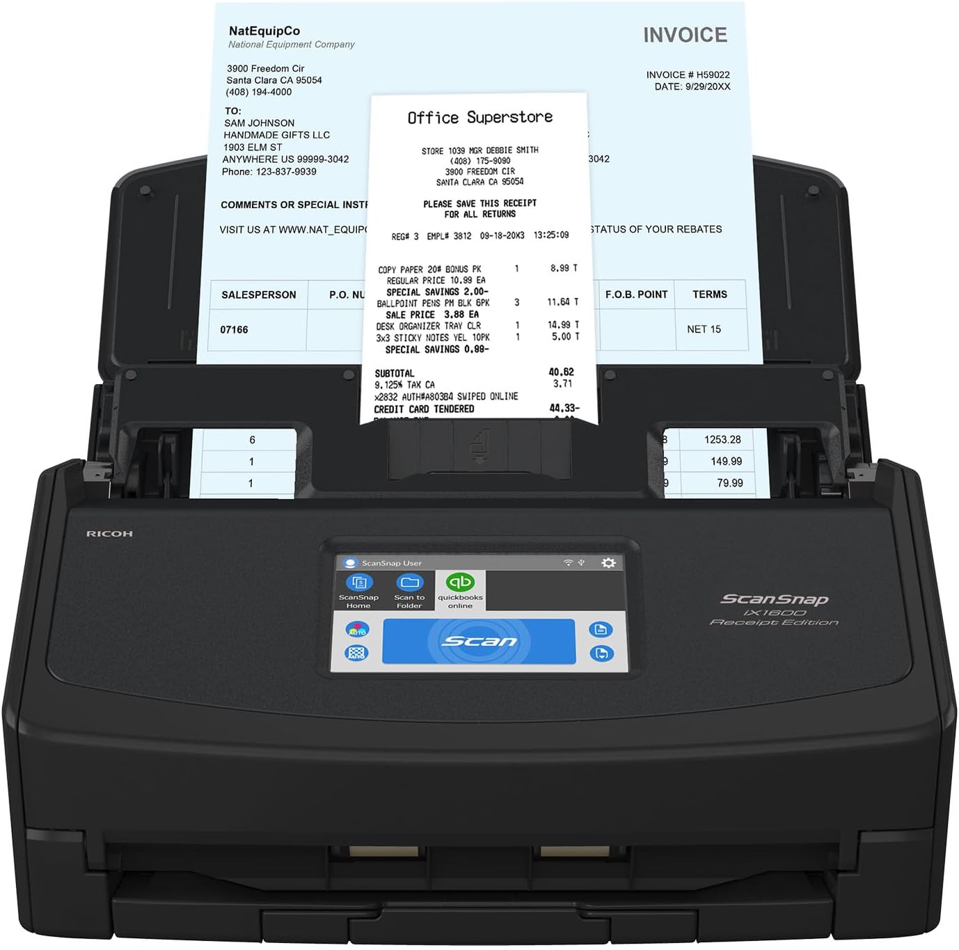 ScanSnap iX1600 Receipt Edition Color Duplex Invoice Document Scanner for Mac and PC Works with QuickBooks Online, Black