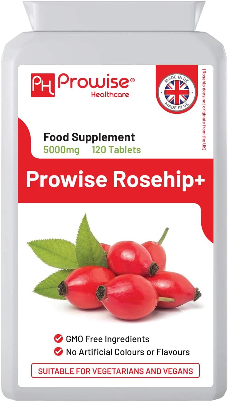 Prowise Healthcare Rosehip Supplement 5000mg 120 Tablets, 4 Months’ Supply – UK Manufactured Rosehip Vitamins – Suitable for Vegetarians & Vegans, Great Source of Vitamin C Rosehip Tablets Pack of 1