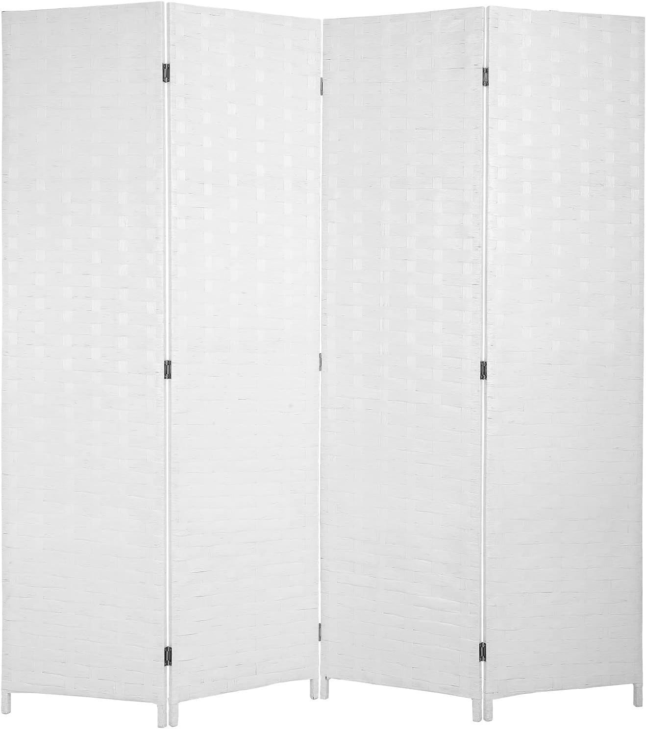 Room Divider Wood Screen Wood Mesh Woven Design Room Screen Divider Folding Portable Partition Screen Screen Wood for Home Office (4 Panel, White)