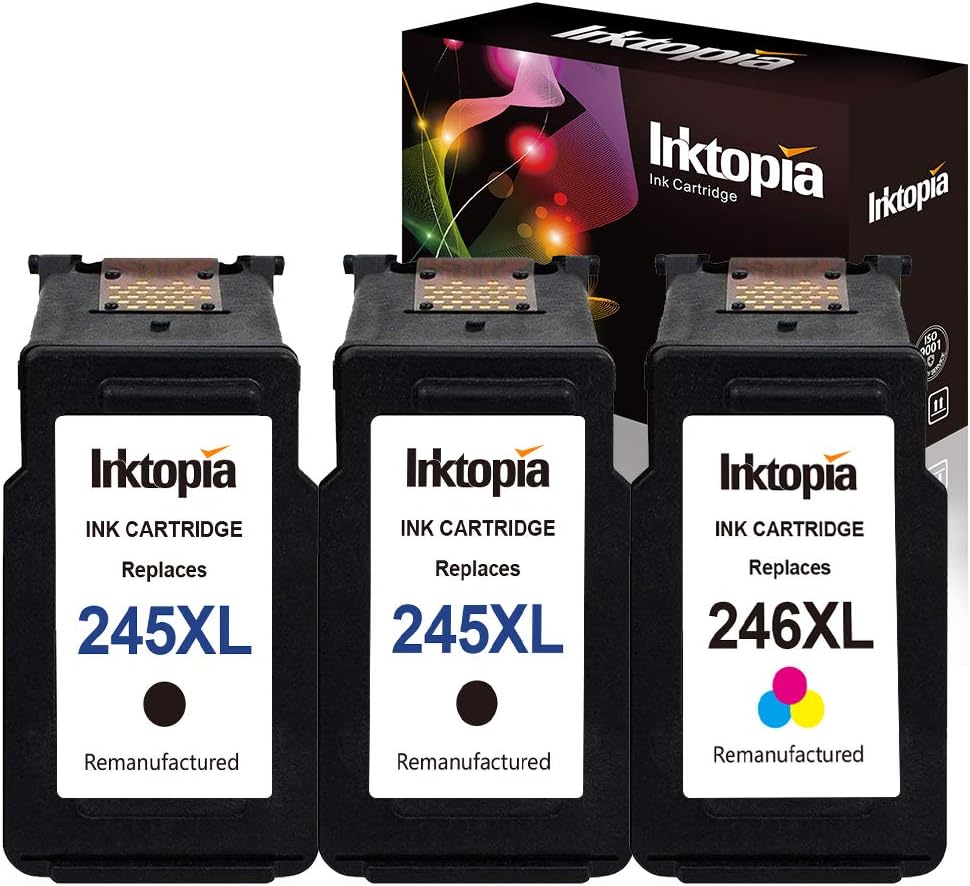 Inktopia 3 Pack PG-245XL PG-245 245XL 245 XL Ink Cartridge for Pixma MX492 MG2522 MG2922 MG2920 MG2520 MG2420 MX490 MG2525 2555 with Ink Level Chip (2 Black+1Tri-Color)