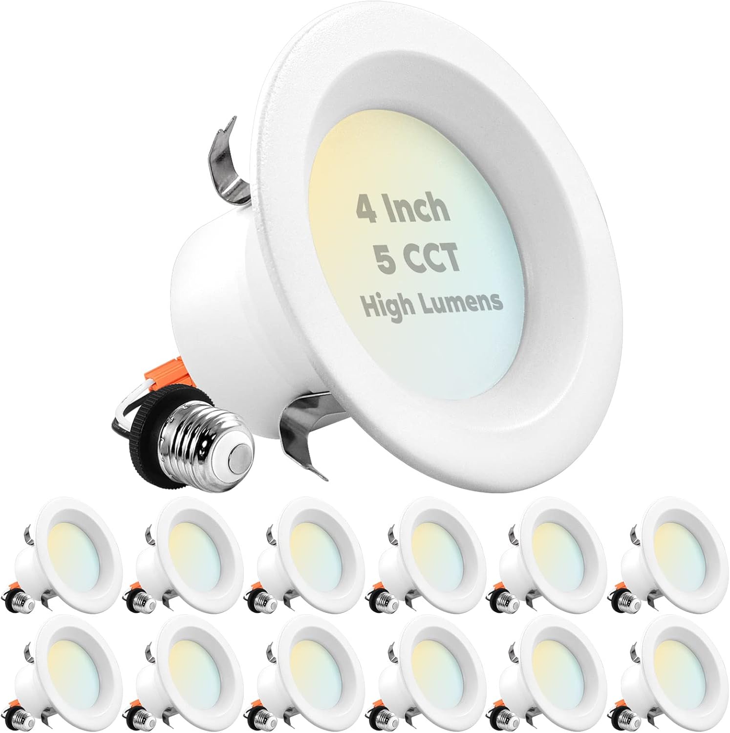 LUXRITE 12-Pack 4 Inch LED Recessed Can Lights, 14W=75W, 5 Color Options 2700K-5000K, 950 Lumens, Dimmable LED Retrofit Kit, Wet Rated, IC Rated, Recessed Ceiling Lights, Energy Star, ETL Listed