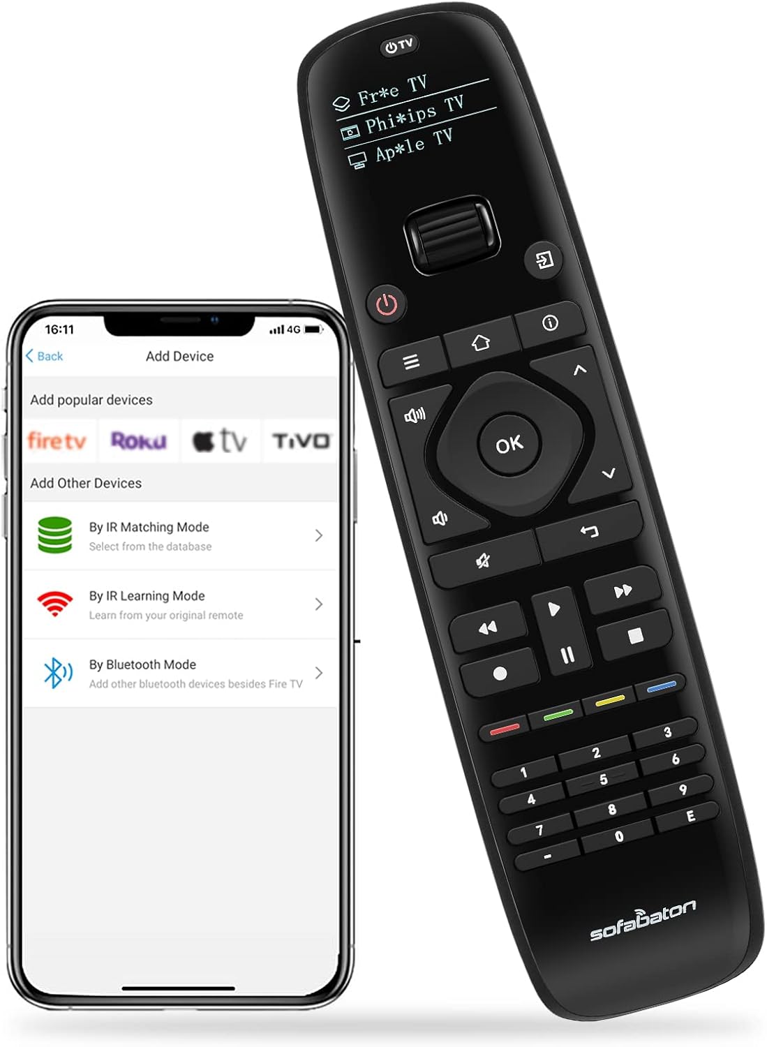 SofaBaton U1 Universal Remote with Smartphone APP, Smart Universal Remote Control for Bluetooth & IR Devices, Compatible with Smart TVs/DVD/STB/Projector All in One