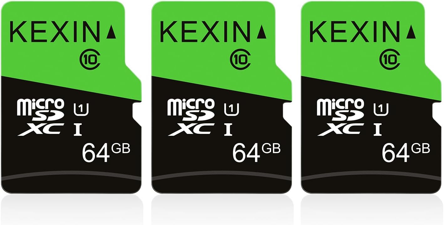 KEXIN 64GB Micro SD Card 3 Pack with SD Adapter microSDXC Memory Card UHS-I C10 U1 Micro SD Card Full HD High Speed TF Card for Tablet Action Camera Dash Cam Drone Game Console, 64 G 3 Pack