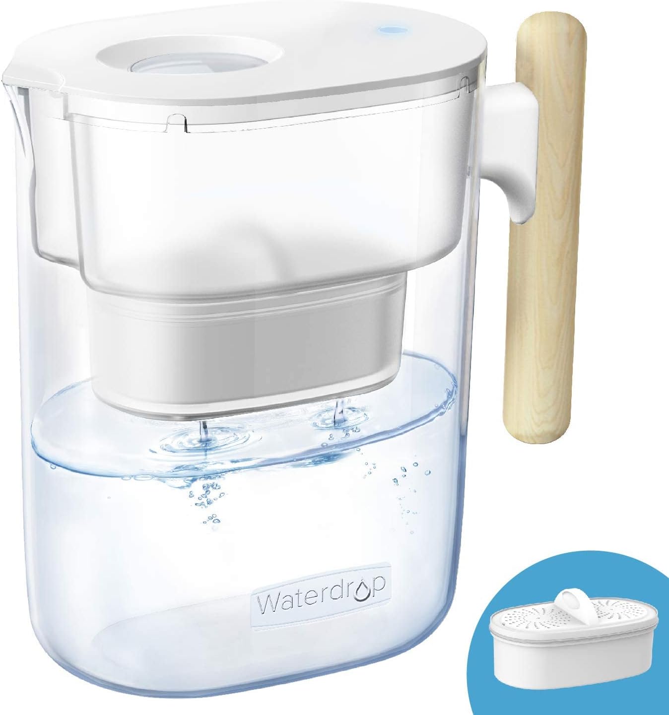 Waterdrop Water Filter Pitcher with 1 Filter, 200-Gallon Long-Life, Chubby 10-Cup Large Water Filter Pitcher, NSF Certified, 5X Times Lifetime, Reduces PFOA/PFOS, BPA Free, Clear