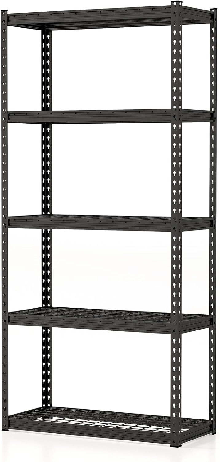 Giantex 5-Tier Storage Shelves, 35.5″ x 15.5″ x 72″ Height Adjustable Metal Storage Utility Rack Shelf with Anti-Tipping Device, Heavy Duty Garage Shelving for Warehouse, Basement, Kitchen, Black