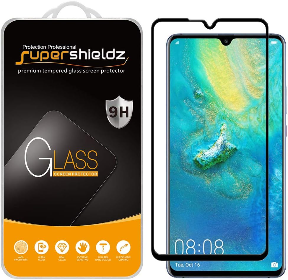 Supershieldz (2 Pack) Designed for Huawei (Mate 20 X) Tempered Glass Screen Protector, (Full Screen Coverage) Anti Scratch, Bubble Free (Black)