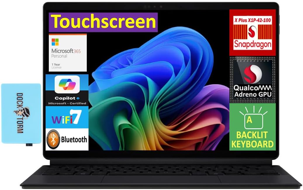 ASUS ProArt PZ13 AI Powered 2-in-1 Laptop 13.3″ Touchscreen AMOLED 2.8K Display (Qualcomm Snapdragon X Plus X1P-42-100, 16GB LPDDR5X, Win 11 Pro) w/MS 365 Personal, DKZ USB Port Expander