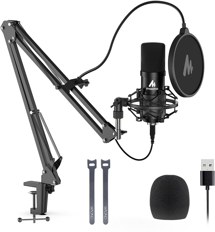 USB Microphone, MAONO 192KHZ/24Bit Plug & Play PC Computer Podcast Condenser Cardioid Metal Mic Kit with Professional Sound Chipset for Recording, Gaming, Singing, YouTube (AU-A04)