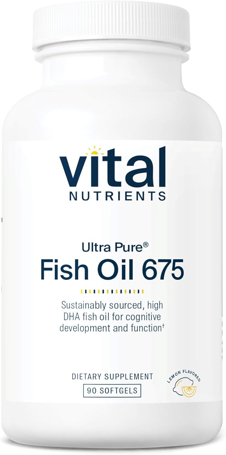 Vital Nutrients Ultra Pure® Fish Oil 675 | Supports Brain Development & Function* | Sustainably Sourced High DHA Omega-3 Fatty Acid | Lemon Flavor | Gluten, Dairy & Soy Free | 90 Softgels