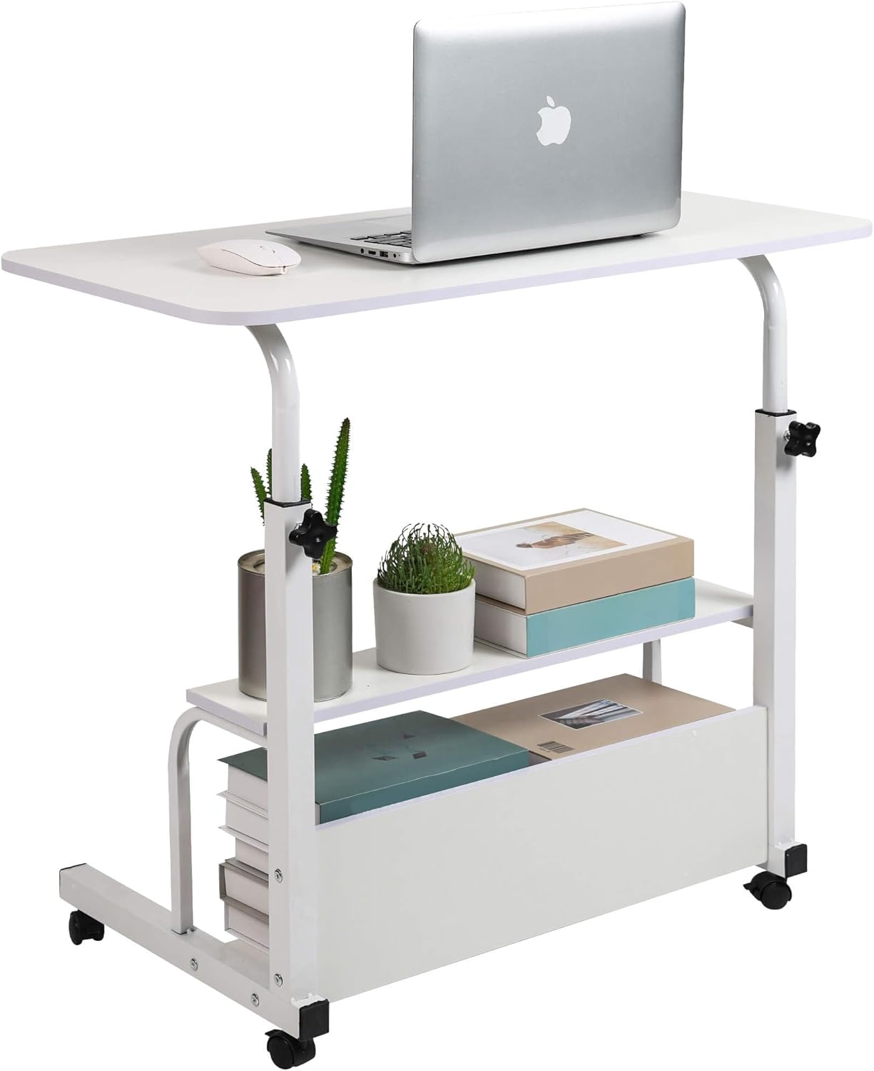 Adjustable Height Mobile Computer Desk for Small Space Rolling Writing with Wheels Corner Home Office Study Portable Bedrooms Work Desk Standing Desk Sizes 31.5X15.7 Inches White