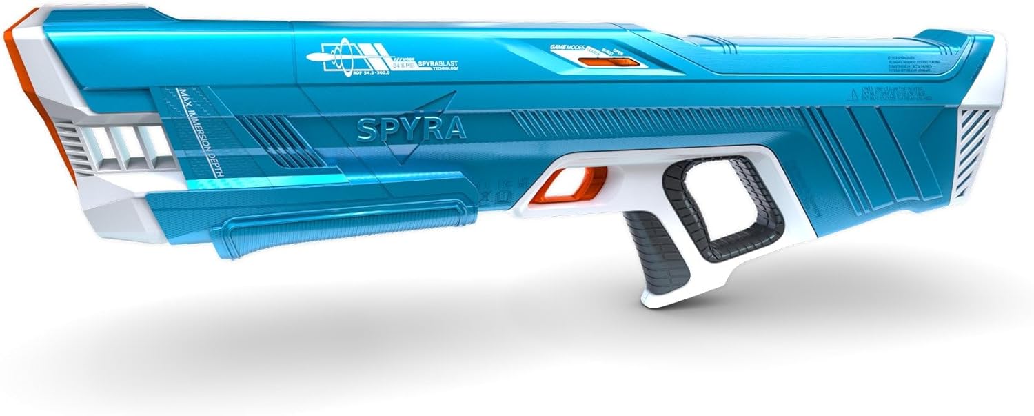 SpyraThree Powerful Electric Water Squirt Gun, Auto Reload, 3 Game Modes, LED Shot & Battery Display, 50FT Range Premium Summer Beach Pool Toy (Blue)