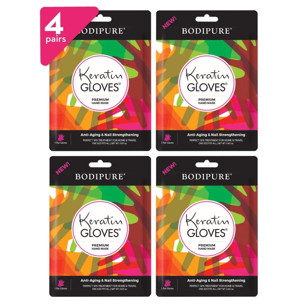 Bodipure Premium Hand Mask Keratin Gloves | Moisturizing Gloves for Dry Hands & Nail-Strengthening & Cuticle Softening | Spa Experience at Home | Chemical Free & for All Skin Types | 4 Pairs