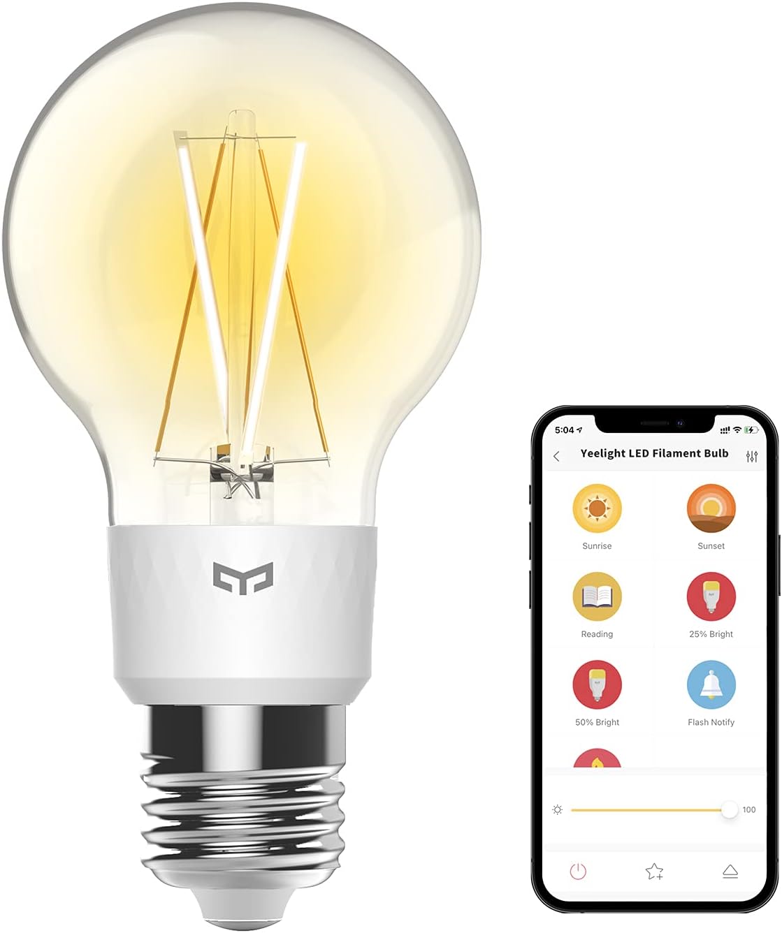 YEELIGHT Smart LED Edison Bulb, Edison Light Bulb, E26 Dimmable Filament Light Bulbs, LED Smart Vintage Edison Bulb, Compatible with HomeKit, Alexa & Google Home, Smartthing, Amber Warm 2700K, 700lm