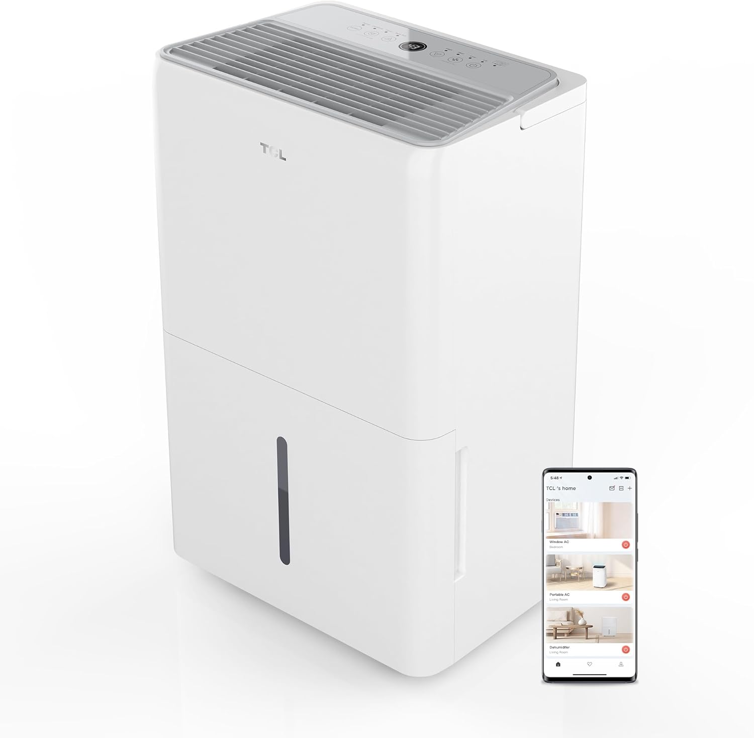 TCL 4,500 Sq. Ft. Smart Dehumidifier, Energy Star Most Efficient 2024, 50 Pints Per Day, Ideal for Basements, Rooms, and Other Living Spaces, Compatible with Alexa/Google Assistant – H50D44W