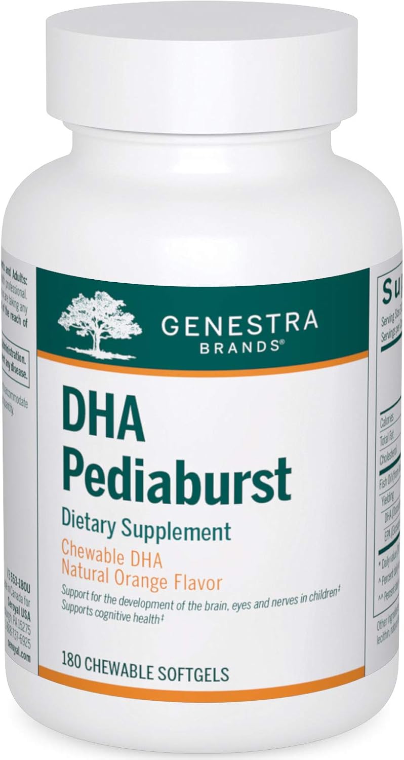 Genestra Brands DHA Pediaburst | Chewable DHA Supplement | 180 Chewable Softgels | Natural Orange Flavor