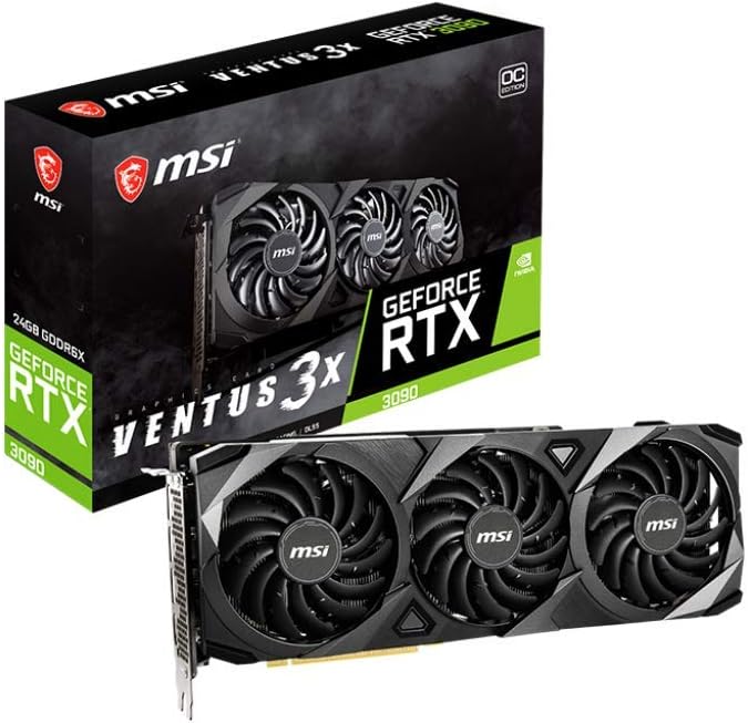 MSI Gaming GeForce RTX 3090 24GB GDRR6X 384-Bit HDMI/DP Nvlink Torx Fan 3 Ampere Architecture OC Graphics Card (VENTUS 3X 24G OC)