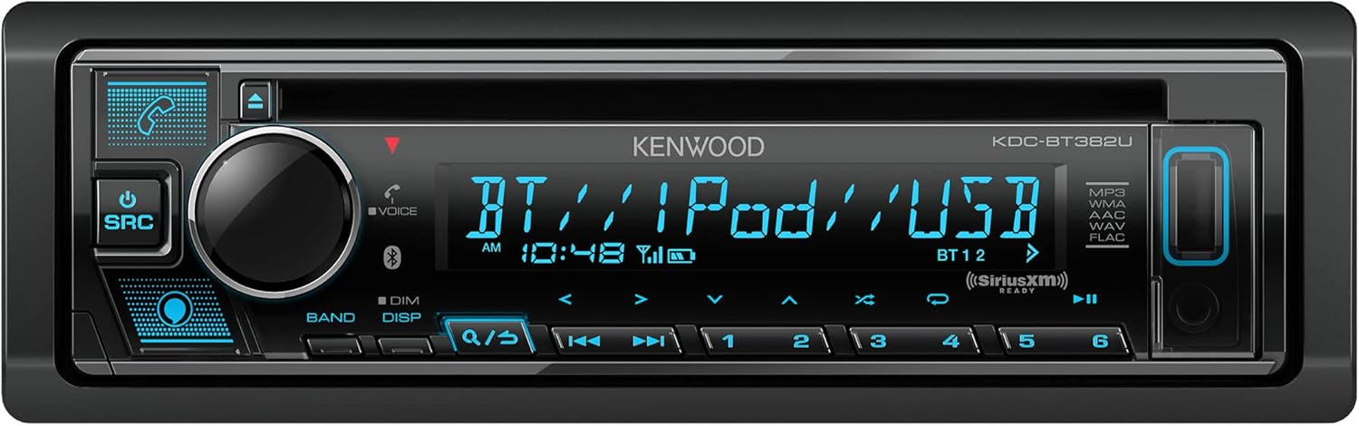 KENWOOD KDC-BT382U CD Car Stereo Receiver with Bluetooth, AM/FM Radio, Variable Color Display, Front High Power USB, Alexa Built in, and SiriusXM Ready