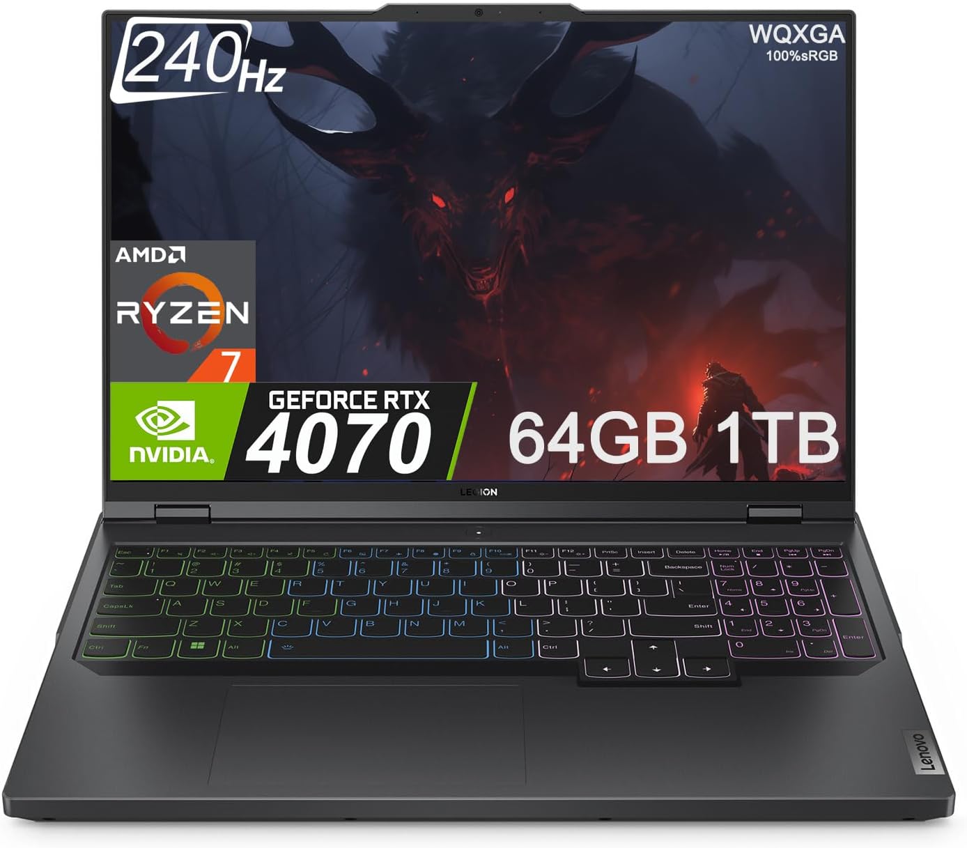 2024 Lenovo Legion Pro 5 Gaming Laptop (16″ 2K 240Hz, GeForce RTX 4070 8GB 140W, AMD Ryzen 7 7745HX (Beat i7-12700H), 64GB DDR5 RAM, 1TB SSD) 4-Zone RGB Backlit, Wi-Fi 6E, Win 11 Home, Onyx Grey