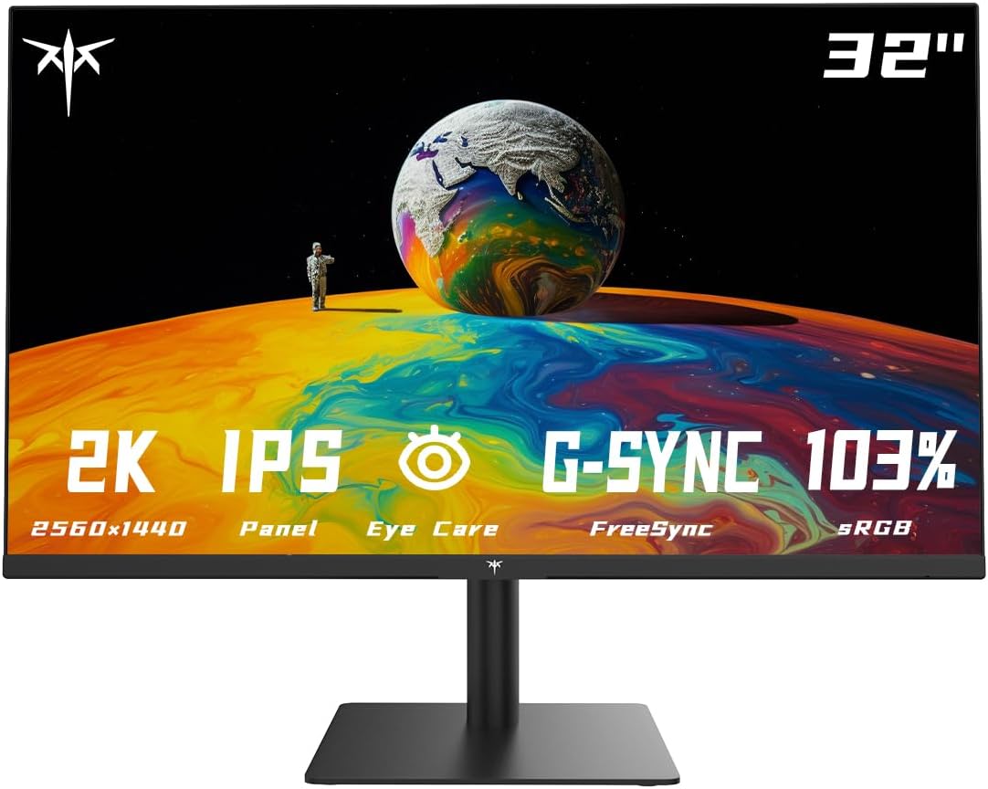 KTC 32 Inch 2K Monitor, 1440P IPS Computer Monitor, 75Hz Frameless QHD PC Monitor for Office & Gaming, Eye Care, G-Sync/FreeSync, 103% sRGB, HDR, HDMI/DP, Tilt Adjustable, VESA Mountable, H32T13