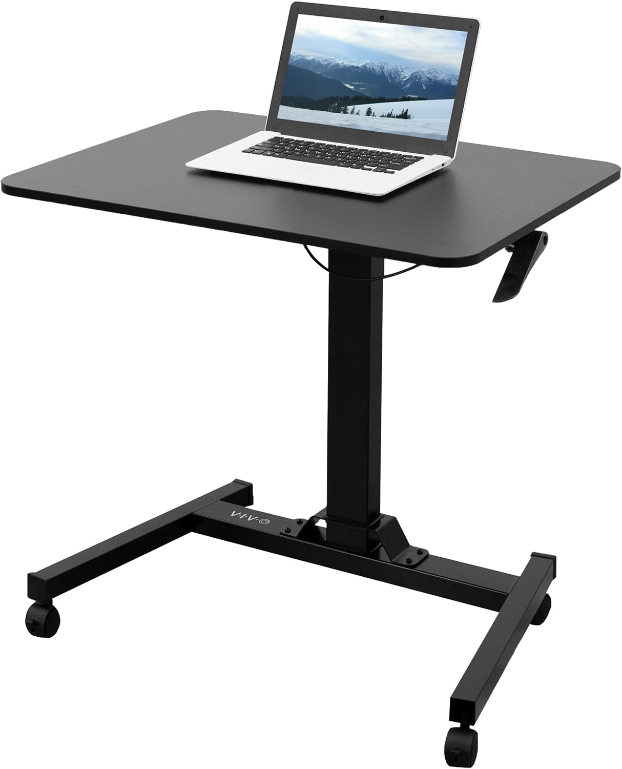 VIVO Mobile 32 inch Pneumatic Sit to Stand Laptop Desk, Rolling Presentation Cart, Height Adjustable Ergonomic Workstation with Locking Wheels, Black, CART-V07B