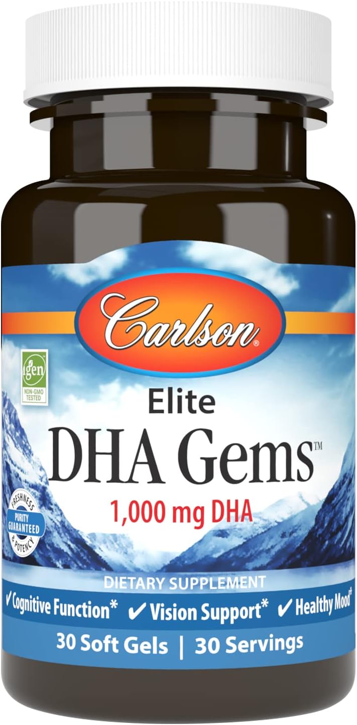 Carlson – Elite DHA Gems, 1000 mg DHA, Supports Healthy Brain Function & Vision, 30 soft gels